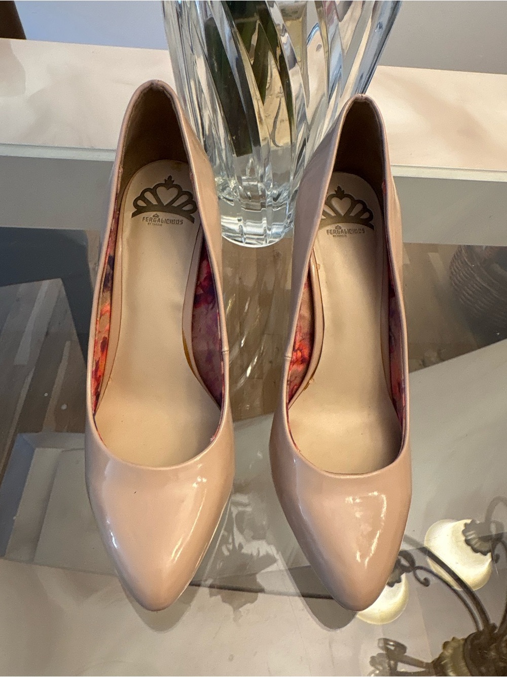 Fergalicious Nude Patent Pointed-Toe Pumps size 8 1/2